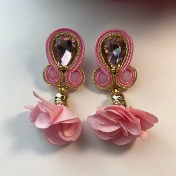 Pink Soutache Long‎ Earrings - Picture 8 of 9